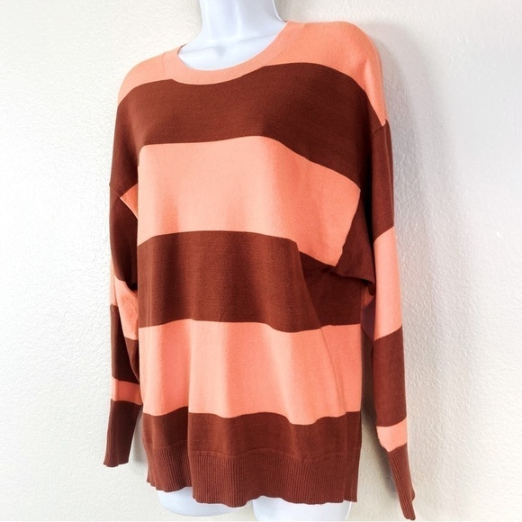 LOFT Wide Striped Poncho Sweater Peach/Sand Size XXS - Picture 3 of 9